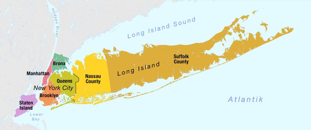 mapa da Cidade de Nova York, incluindo long island