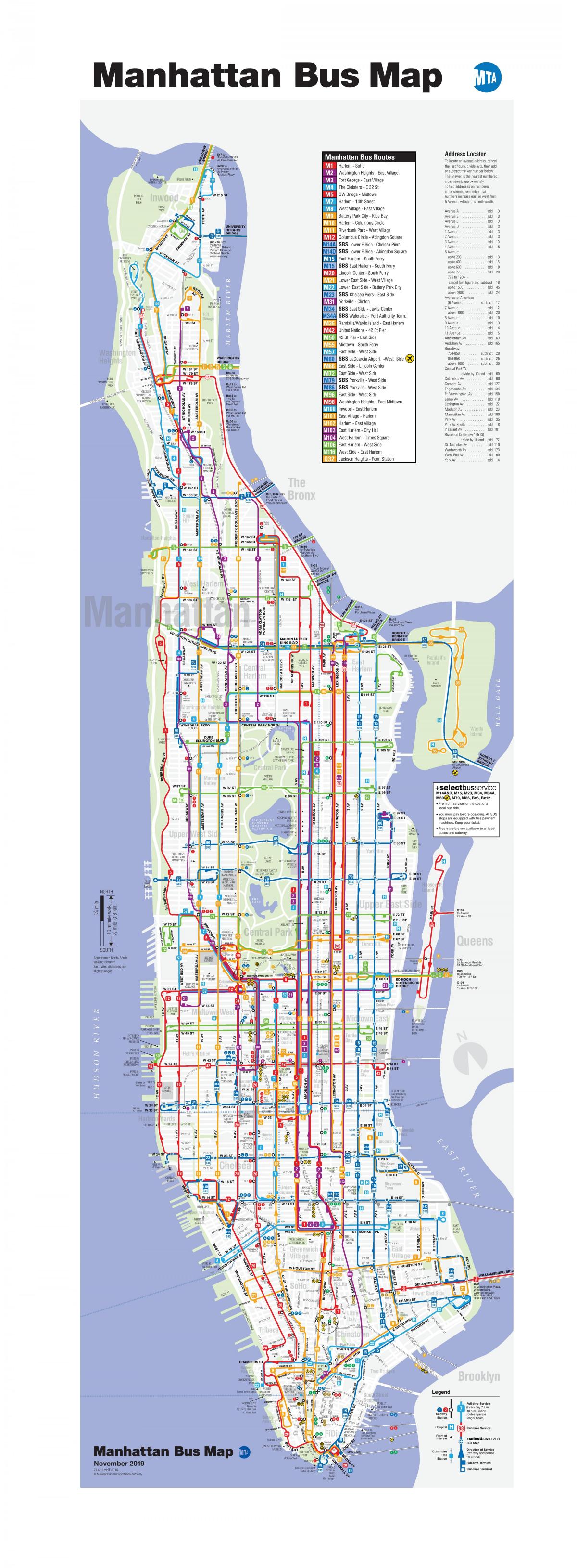NYC linhas de ônibus mapa