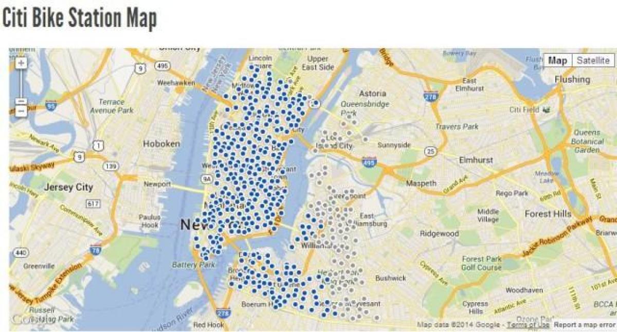 o citi bike mapa de nova YORK