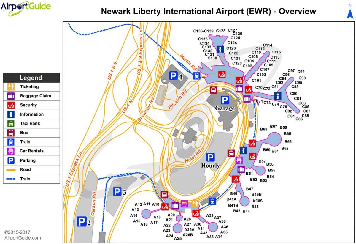 Nova York EWR mapa do aeroporto