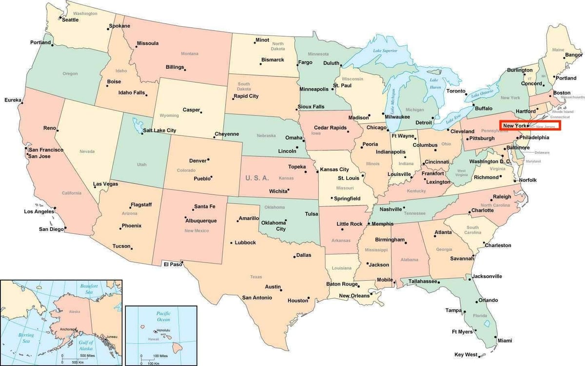 Nova York no mapa da américa