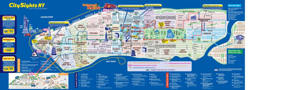 Nova York de ônibus de excursão mapa de rotas