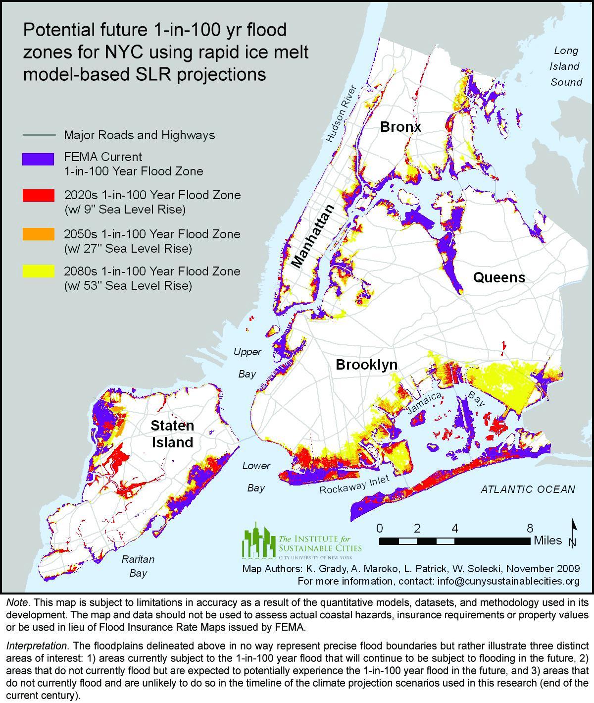aumento do nível do mar mapa de Nova York