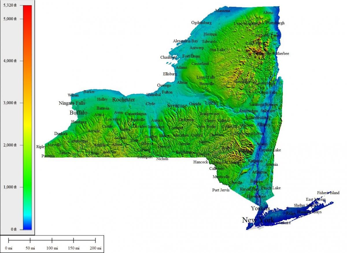 Nova York mapa de elevação