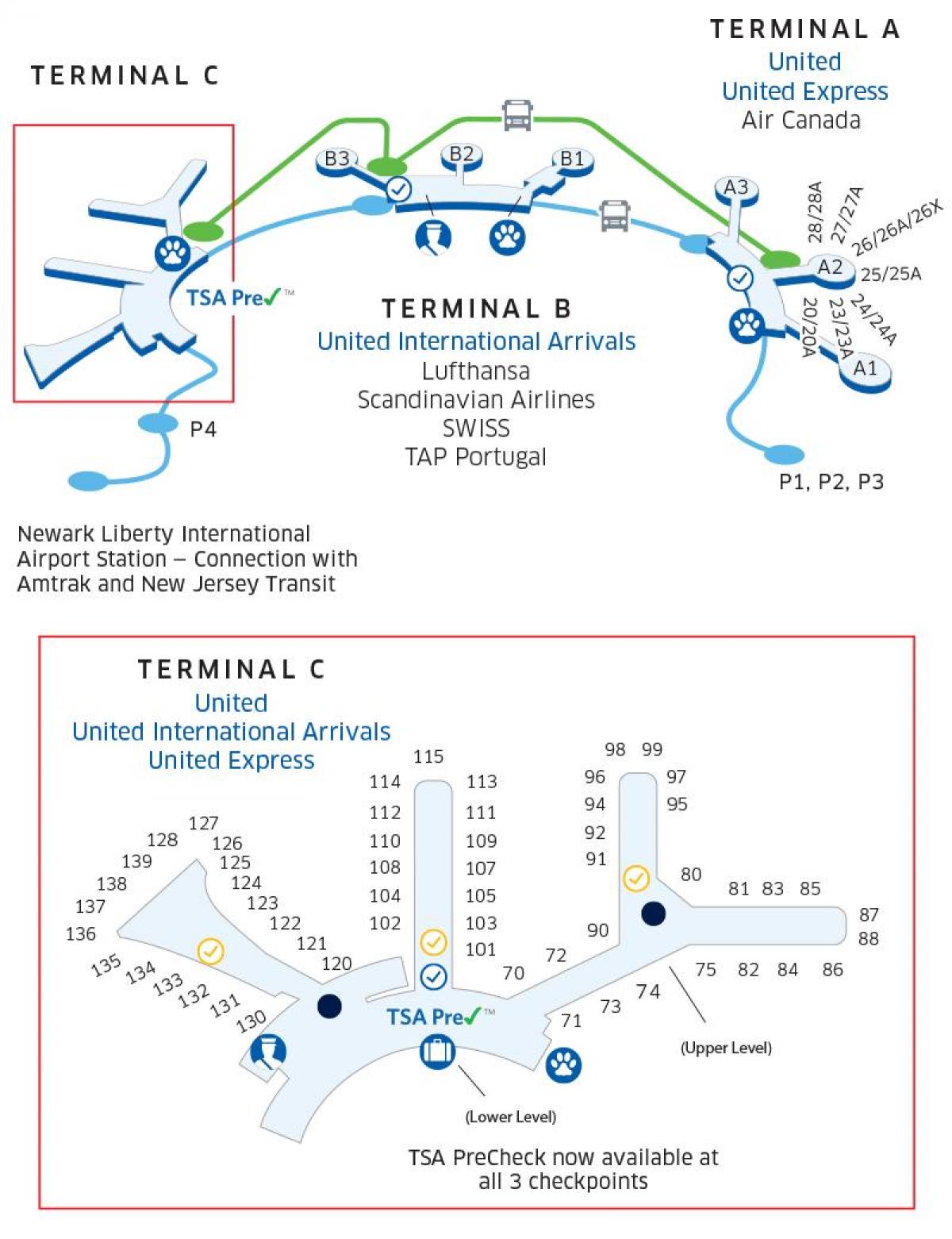 O aeroporto de Newark mapa unidos