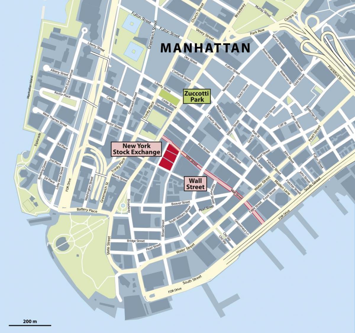 wall street em Nova York mapa