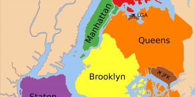 Mapa dos cinco distritos de Nova York